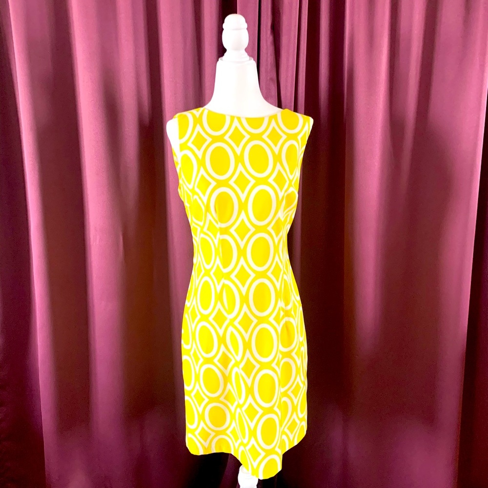 Yellow and White Size 8 Pencil Dress